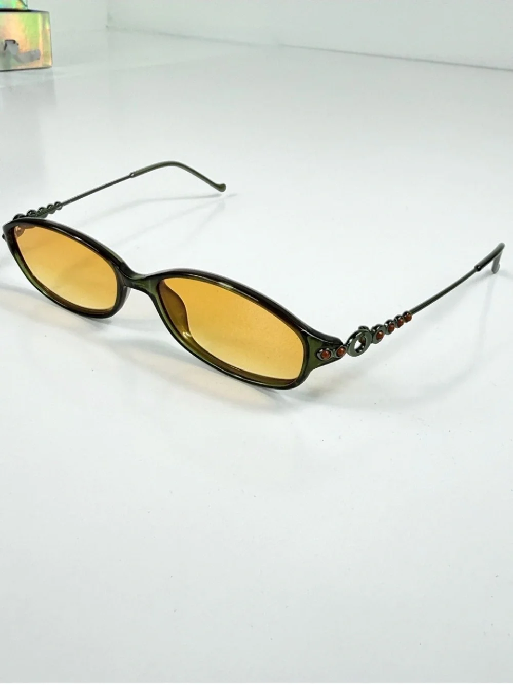 Vintage Dior CD 3033 Green Orange Cabochon Gem Sunglasses Custom Orange Lens Set